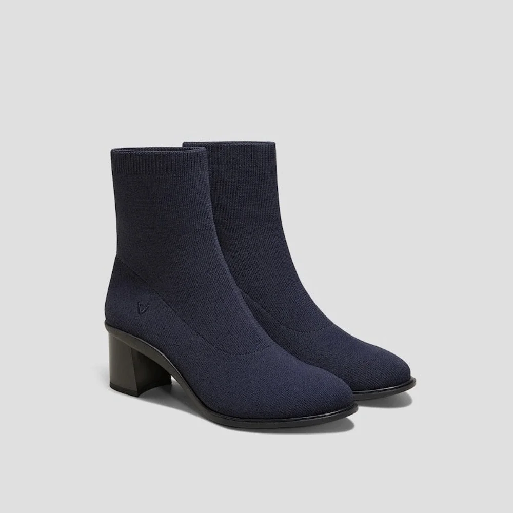 Vivaia Navy Knit Sock Boots Block Heel Women's Water Repellent Size US 6.5 EU 37